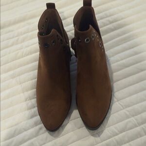 Soda Tan Ankle Booties with Eyelet Detail